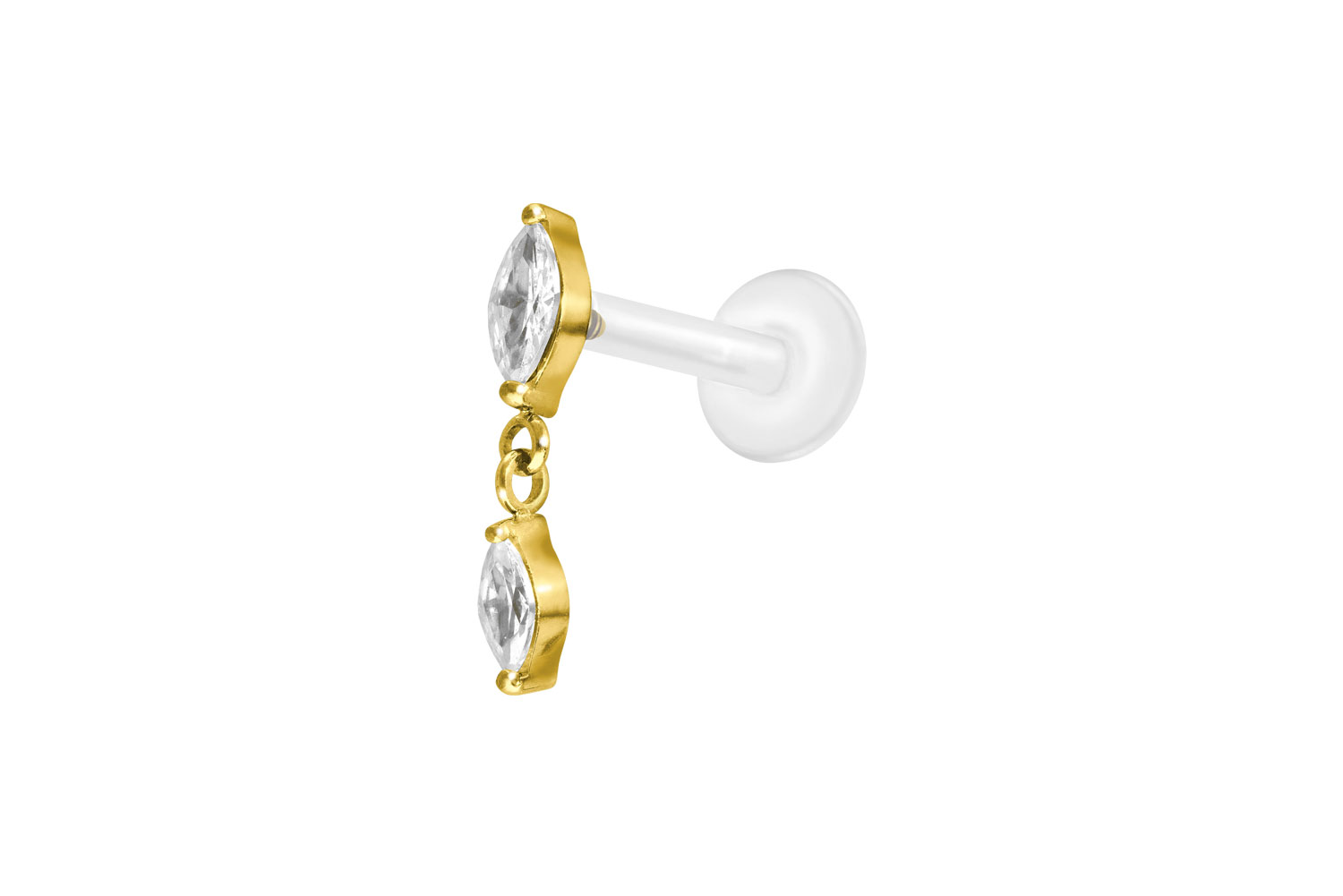 PTFE Labret Piercing mit Innengewinde + Titan-Aufsatz 2 KRISTALLTROPFEN